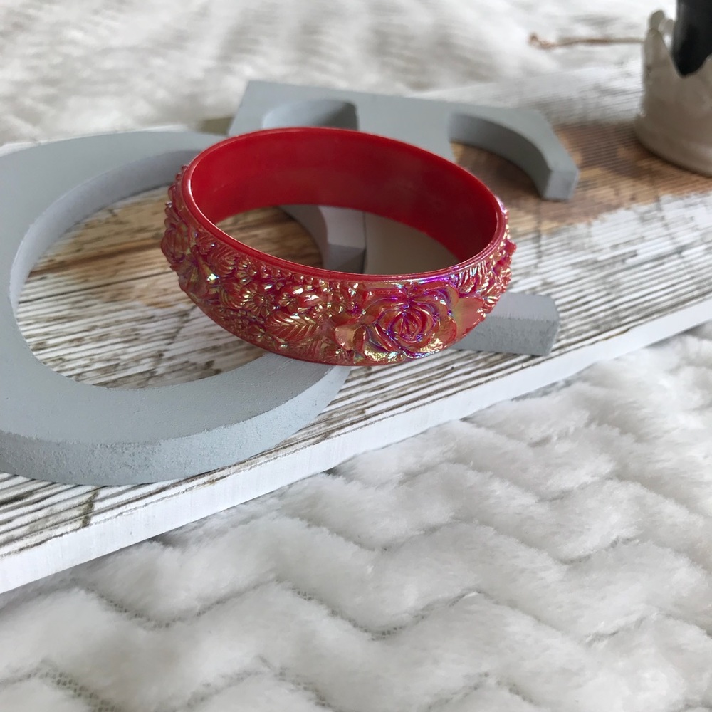 Vintage Iridescent Rose Bangle Bracelet